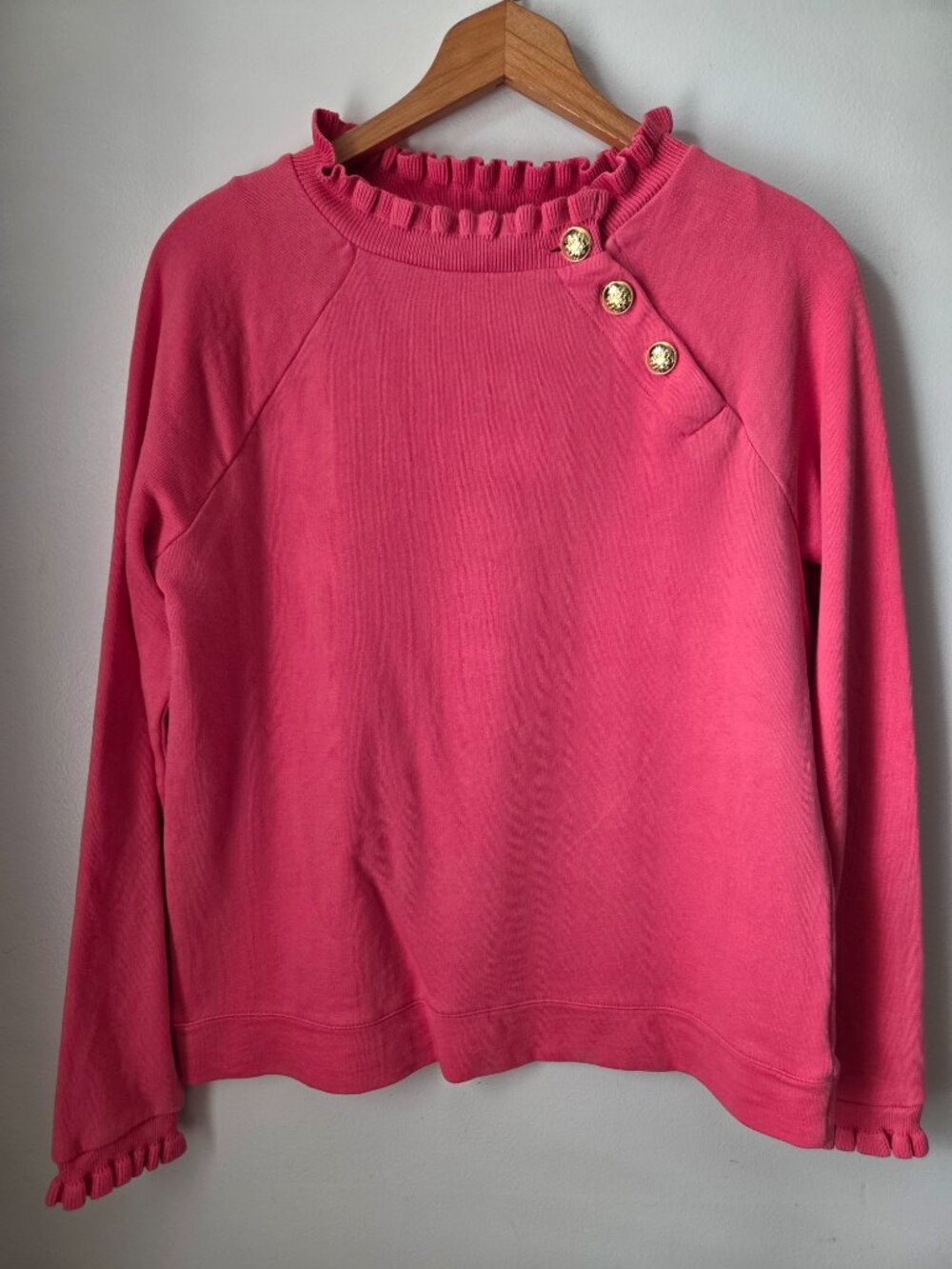 EUC TALBOTS 100% COTTON SWEATER PINK WITH GOLD TONE ACCENT BUTTONS SIZE SMALL